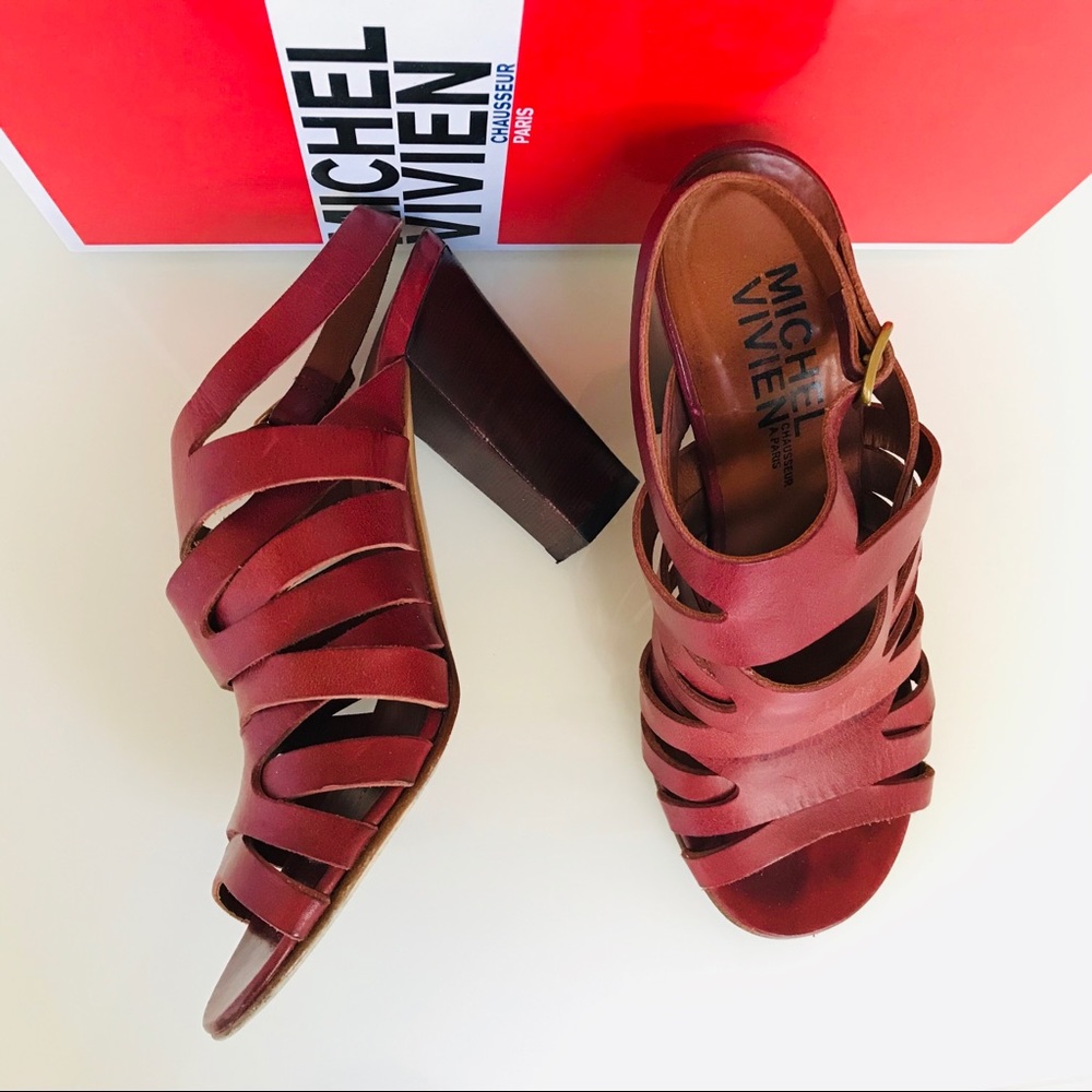 Michel Vivien Leather Open Toe Slingback Sandal 6